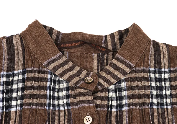 Mademoiselle NON NON Linen Blend Check Pin-tuck Design Blouse K-161402_004