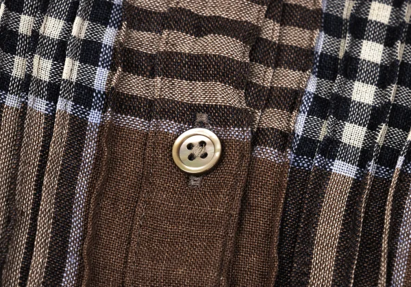 Mademoiselle NON NON Linen Blend Check Pin-tuck Design Blouse K-161402_005