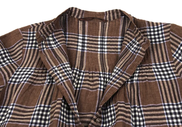 Mademoiselle NON NON Linen Blend Check Pin-tuck Design Blouse K-161402_006