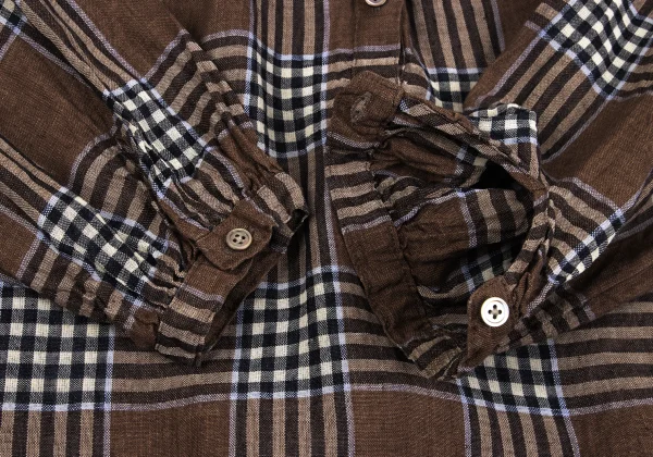 Mademoiselle NON NON Linen Blend Check Pin-tuck Design Blouse K-161402_009