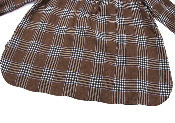 Mademoiselle NON NON Linen Blend Check Pin-tuck Design Blouse K-161402_010