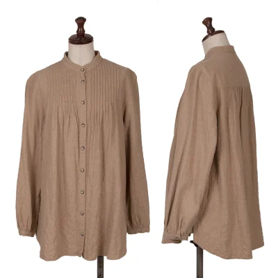 Mademoiselle NON NON Cotton Blend Pin Tuck Design Band Collar Shirt
