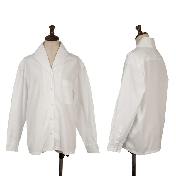 MARGARET HOWELL Cotton Shawl Collar Shirt White 2 K-161407_001