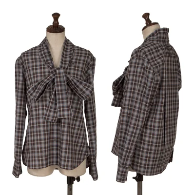 MARGARET HOWELL Check Ribbon Neck Shirt