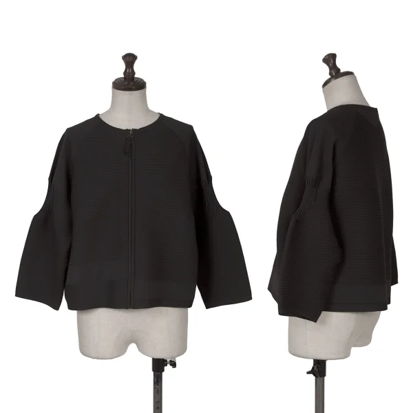 HIROKO BIS Rib Switching Zip Cardigan  Black 11 K-161424_001