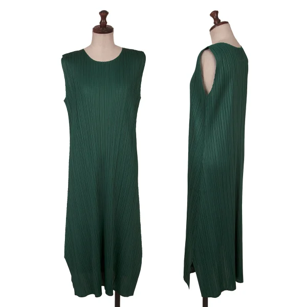PLEATS PLEASE Pleated Sleeveless Flare Dress Green 3 K-161442_001
