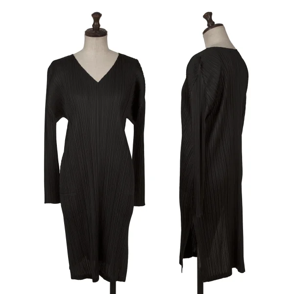 PLEATS PLEASE Pleated V Neck Tunic Black 3 K-161444_001