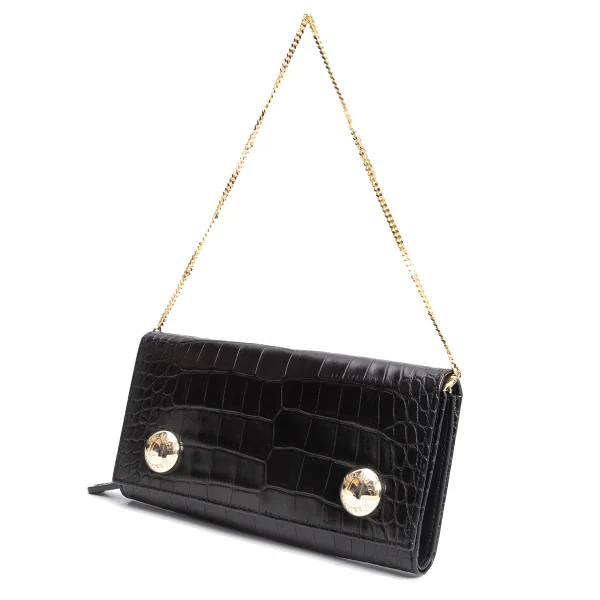 Max Mara Crocodile Emboss Leather Wallet Black  K-161453_001