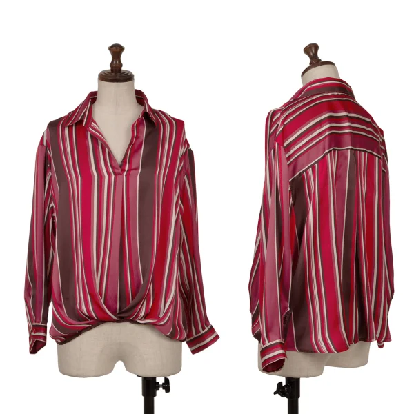 NARACAMICIE Poly Stripe Pull Over Blouse Red S-M K-161463_001