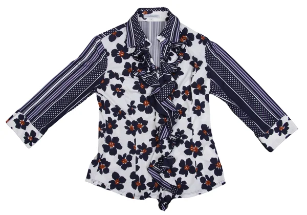 NARACAMICIE Froral Stripe Printed Stretch Frill Blouse K-161464_002