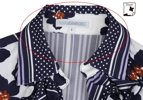 NARACAMICIE Froral Stripe Printed Stretch Frill Blouse K-161464_004