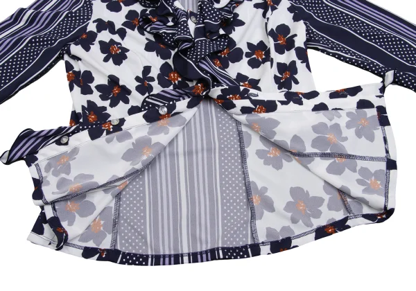 NARACAMICIE Froral Stripe Printed Stretch Frill Blouse K-161464_010