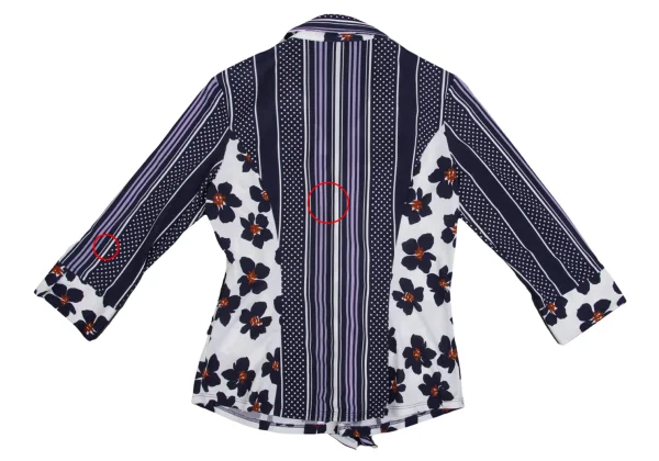 NARACAMICIE Froral Stripe Printed Stretch Frill Blouse K-161464_011