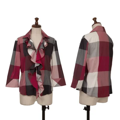 NARACAMICIE Checker Frill Front Stretch 3/4 Sleeve Blouse
