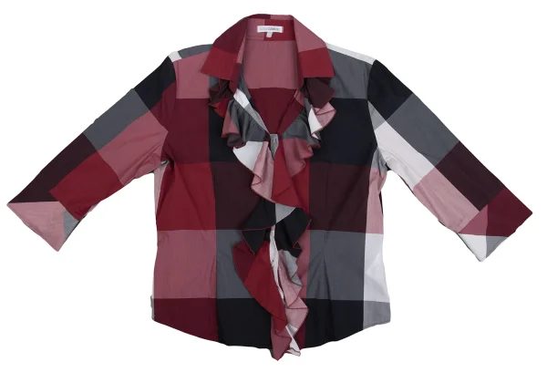 NARACAMICIE Checker Frill Front Stretch 3/4 Sleeve Blouse K-161470_002