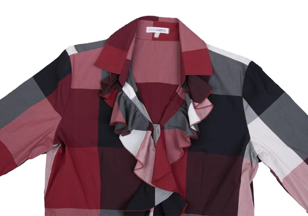 NARACAMICIE Checker Frill Front Stretch 3/4 Sleeve Blouse K-161470_003