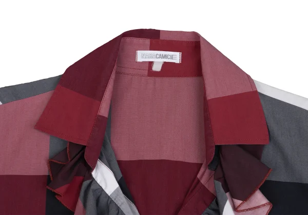 NARACAMICIE Checker Frill Front Stretch 3/4 Sleeve Blouse K-161470_004