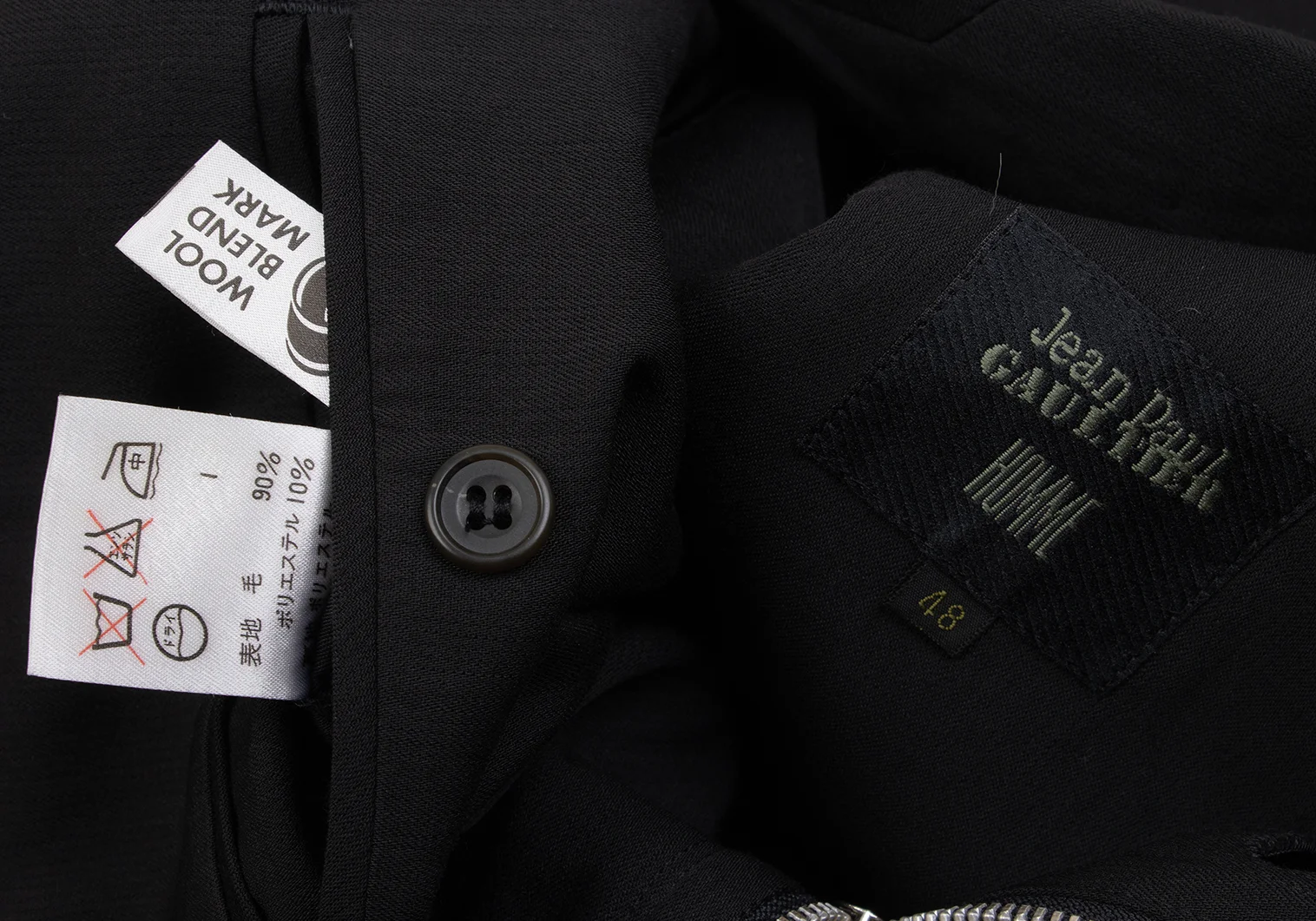 Jean Paul GAULTIER HOMME Zipper Design Wool Jacket Black 48