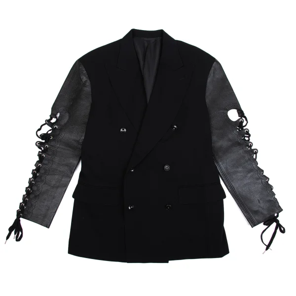 Jean Paul GAULTIER HOMME Leather Sleeves Wool Gaba Jacket Black 48 K-161482_001