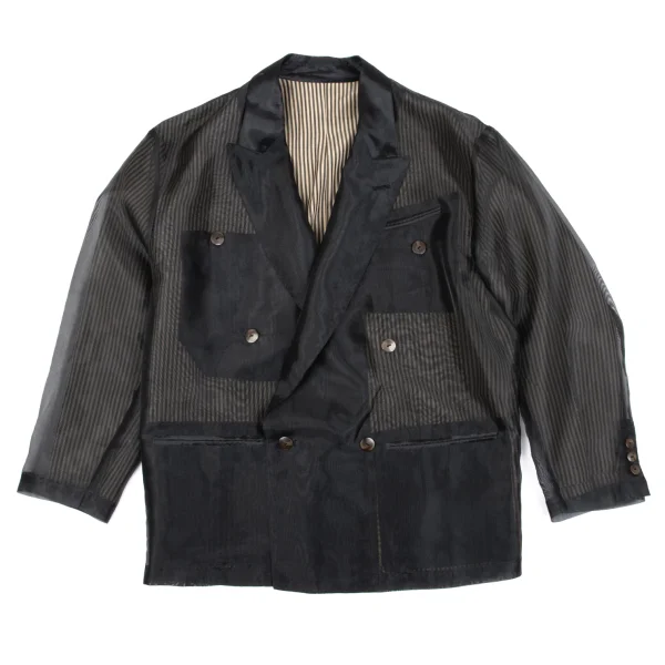 Jean Paul GAULTIER HOMME See-through Layered Striped Jacket Black,Beige M K-161483_001