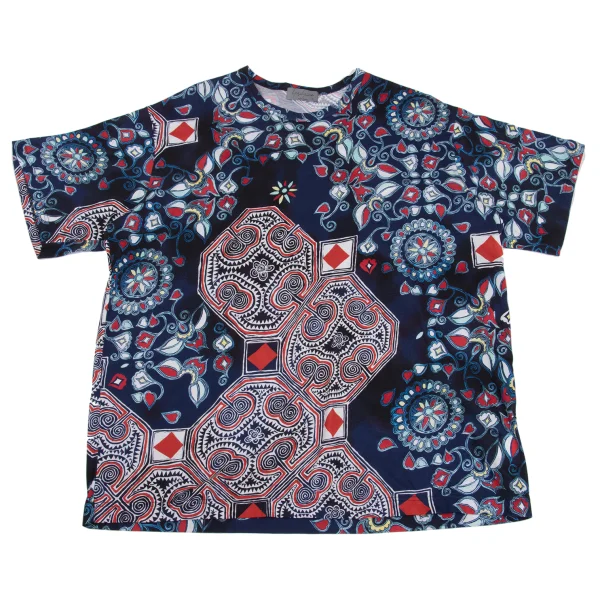 Yohji Yamamoto POUR HOMME Cotton Chinoiserie Pattern T-shirt Navy 3 K-161489_001