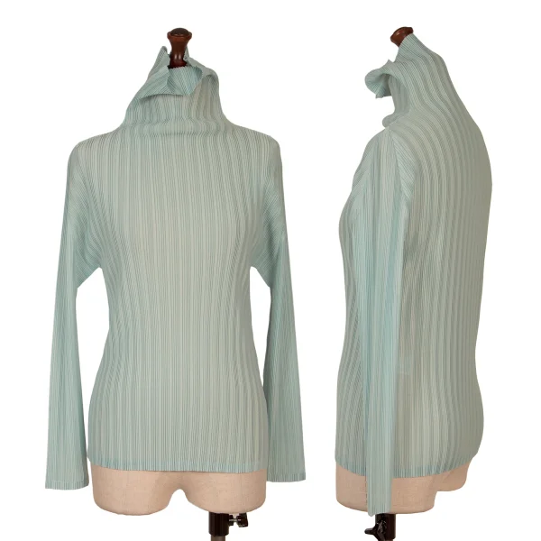PLEATS PLEASE Rib Pleated Turtleneck T Shirt Sky blue 3 K-161500_001