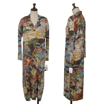 PLEATS PLEASE AURORA JUNGLE Animal Pattern Pleated Coat