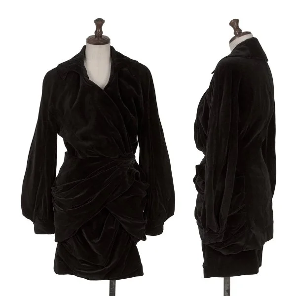 Thierry Mugler Velour Gathered Jacket & Skirt Black 9AT K-161509_001