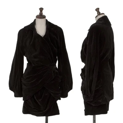 Thierry Mugler Velour Gathered Jacket & Skirt