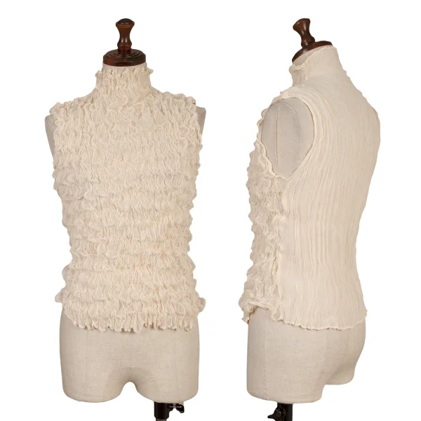 SSEY MIYAKE WHITE LABEL Pleated Shirred Sleeveless Top Ivory 2 K-161514_001
