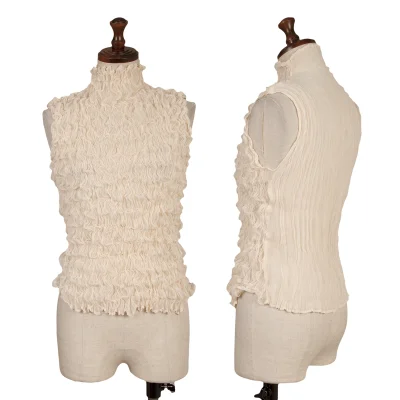 SSEY MIYAKE WHITE LABEL Pleated Shirred Sleeveless Top