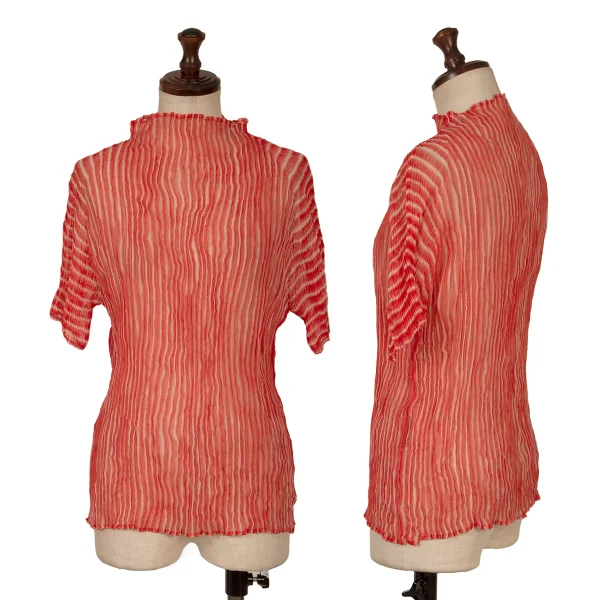 ISSEY MIYAKE WHITE LABEL Pleated Gradient T Shirt Red,White S-M K-161515_001