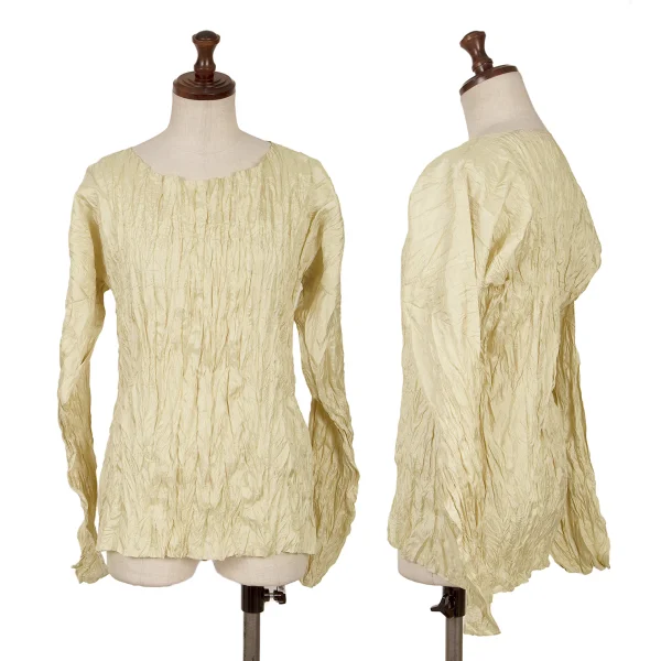 ISSEY MIYAKE Wrinkle Pleated Long Sleeves T-shirt Cream M K-161517_001