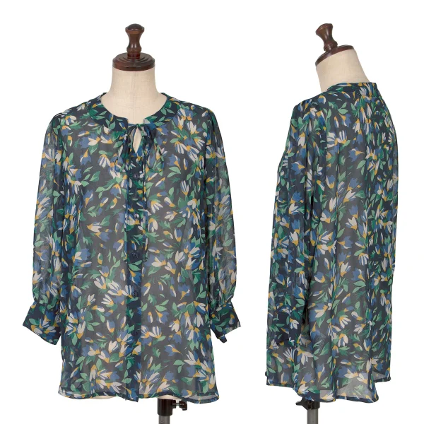 NARACAMICIE Floral Printed Sheer 3/4 Sleeve Blouse Navy 1 K-161551_001