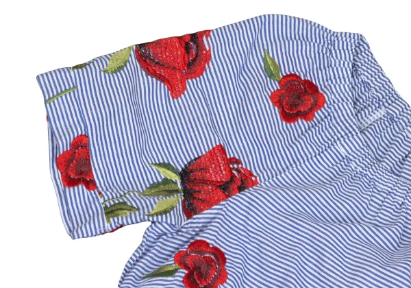 NARACAMICIE Flower Embroidery Striped Short Sleeve Blouse K-161555_005