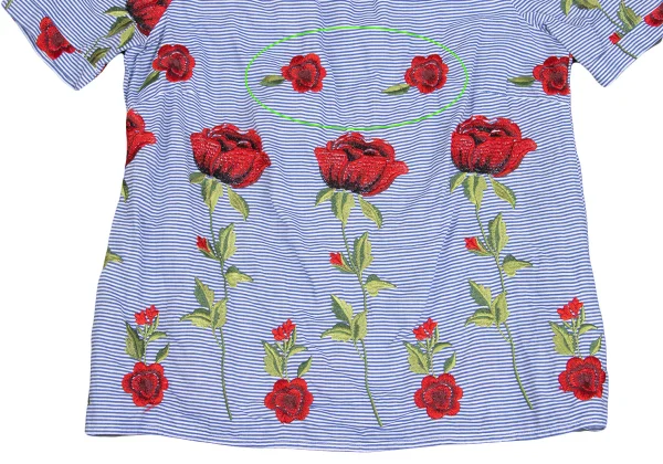 NARACAMICIE Flower Embroidery Striped Short Sleeve Blouse K-161555_006