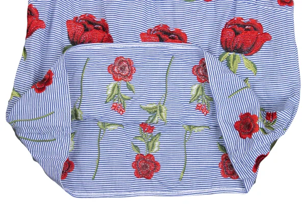 NARACAMICIE Flower Embroidery Striped Short Sleeve Blouse K-161555_008