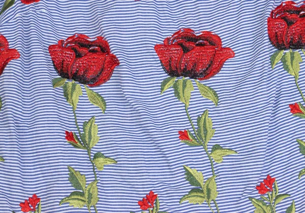 NARACAMICIE Flower Embroidery Striped Short Sleeve Blouse K-161555_010