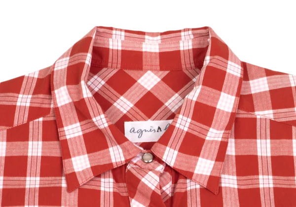 agnes b. Checkered Snap Button Puff Sleeve Blouse K-161560_004
