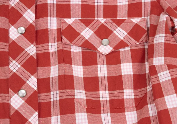 agnes b. Checkered Snap Button Puff Sleeve Blouse K-161560_006