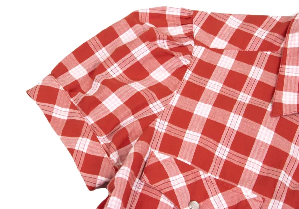 agnes b. Checkered Snap Button Puff Sleeve Blouse K-161560_007