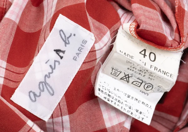 agnes b. Checkered Snap Button Puff Sleeve Blouse K-161560_013