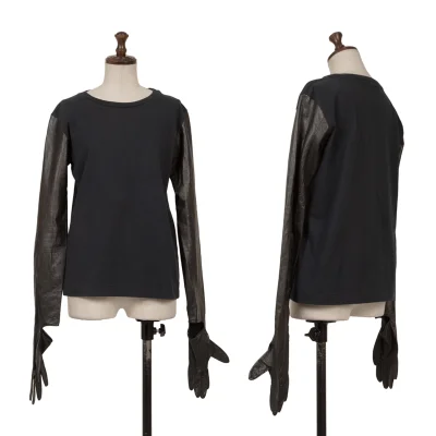 TOGA ARCHIVES Leather Glove Sleeves T Shirt