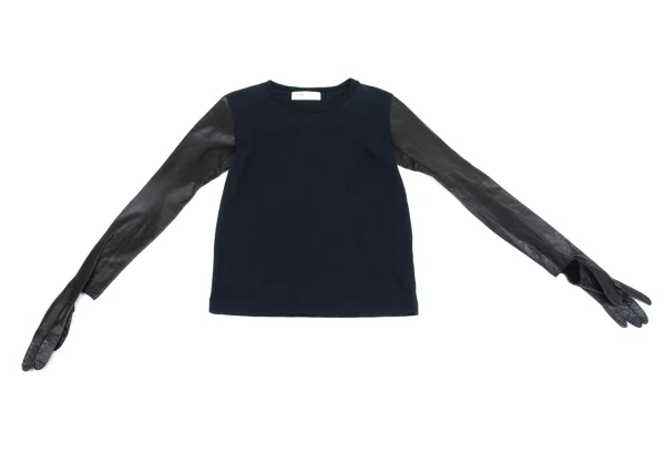 TOGA ARCHIVES Leather Glove Sleeves T Shirt K-161563_002