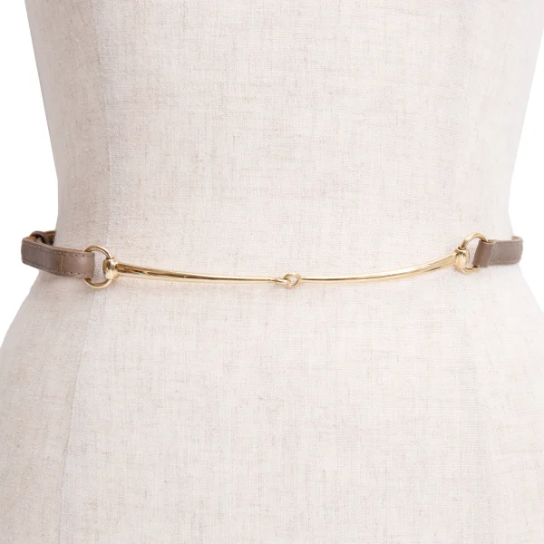 GUCCI Horsebit Leather Narrow Belt Mocha  K-161564_001