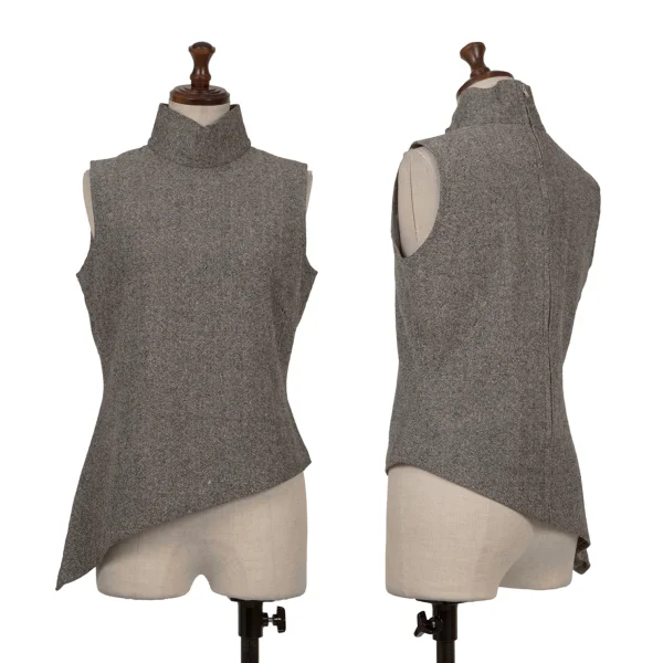 ATSURO TAYAMA Asymmetry Tweed High Neck Sleeveless Top Grey 36 K-161576_001