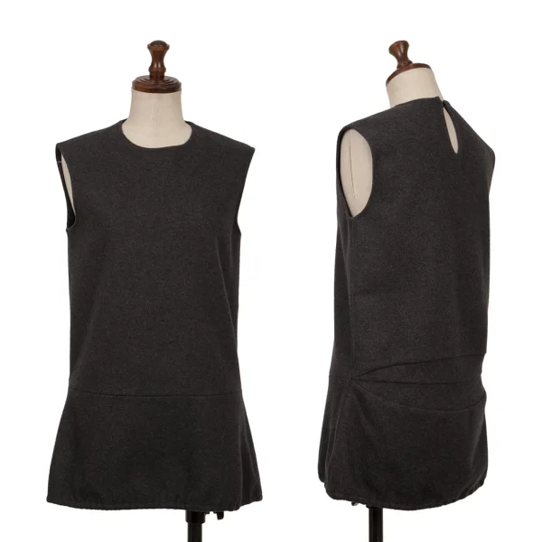 LANVIN Stretch Wool Switching Sleeveless Top Charcoal 36 K-161579_001