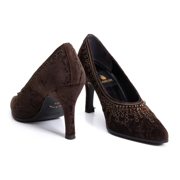 LANVIN Bijou Decoration Velour Pumps Brown 22.5 (US About 5.5) K-161581_001