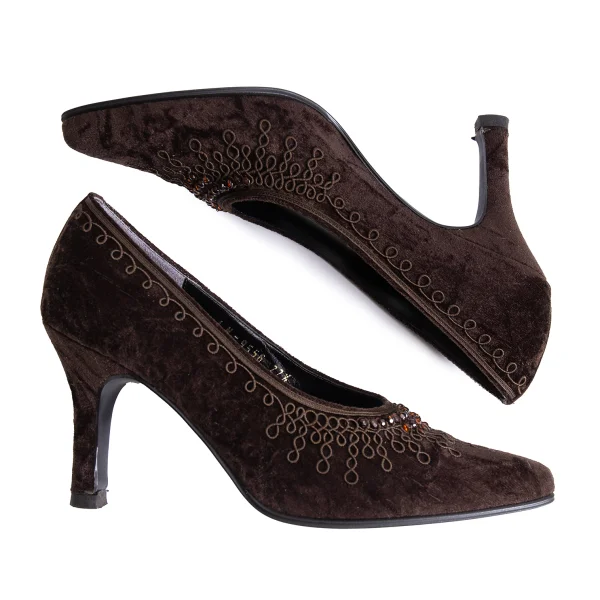 LANVIN Bijou Decoration Velour Pumps K-161581_003