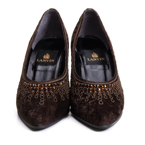 LANVIN Bijou Decoration Velour Pumps K-161581_004